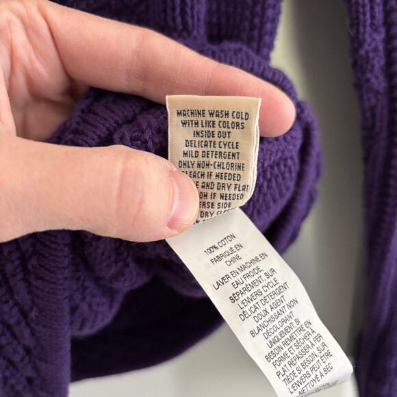 L.L. Bean Purple Cable Knit Cardigan Sweater Jacket 100% Cotton 278397 - Picture 8 of 8